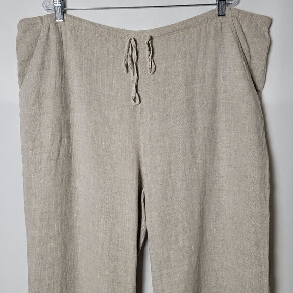 Match Point USA Beige Linen Lagenlook Boho Drawstring Cropped Pants XL Pockets - Picture 3 of 11
